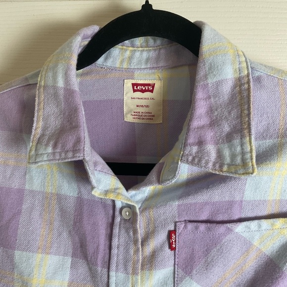 Levi's Kids Light Purple Plaid Button Down Shirt Size Medium 10/12 - Picture 3 of 7